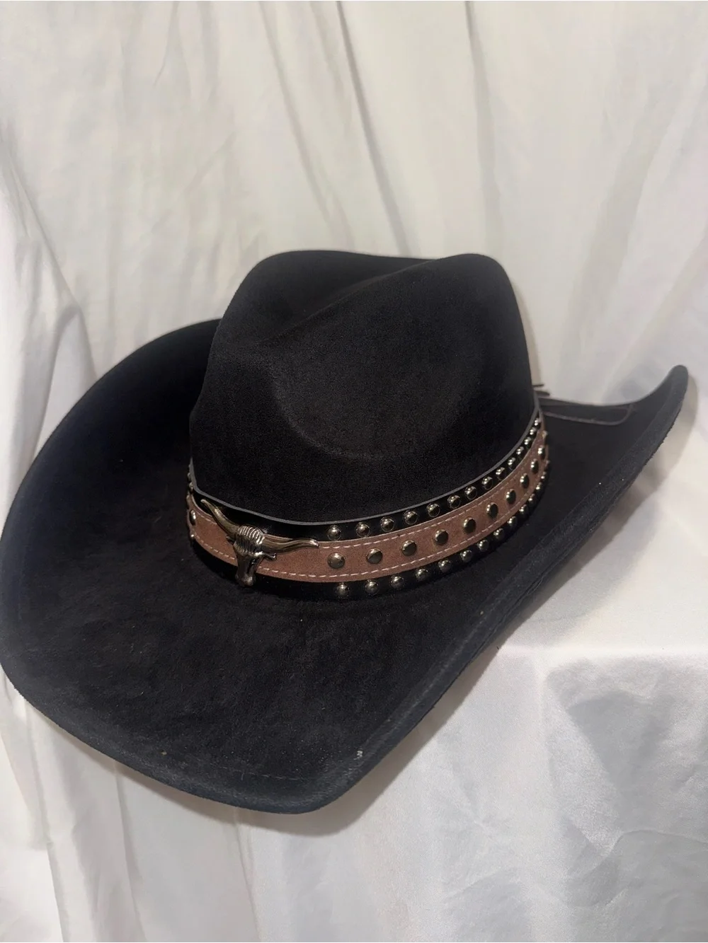 Black Western Cowboy Hat with Brown Studded Band